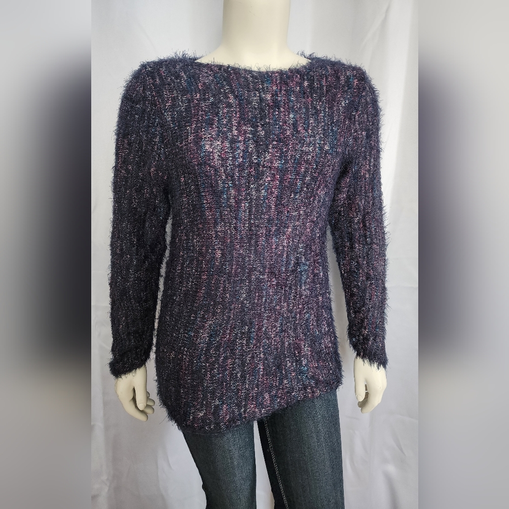 Chico's Long Sleeve Cozy Fuzzy Eyelash Purple Marled Sweater Size 2 Large